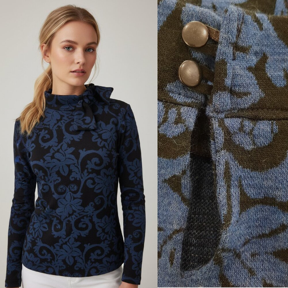 Vtg 90s brocade bow neck sweater blouse